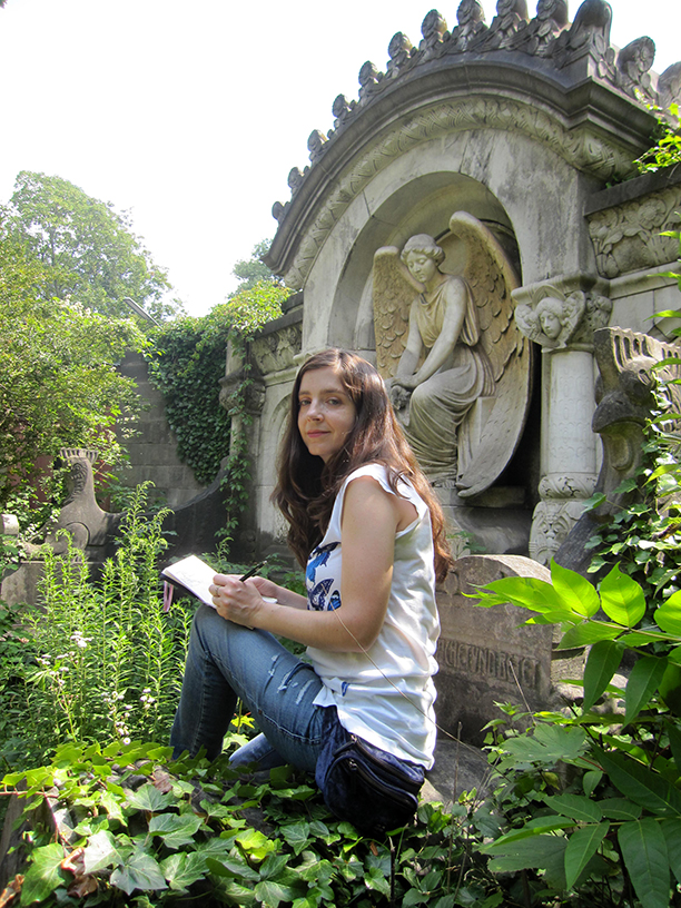 Barbara Daniels in a graveyard in Berlin